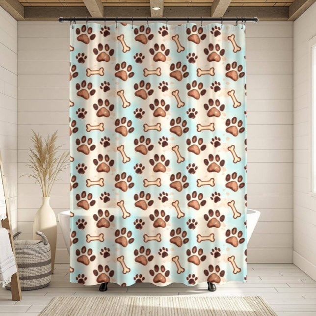 Watercolor Dog Paw Print Shower Curtain (Creator Uploaded)