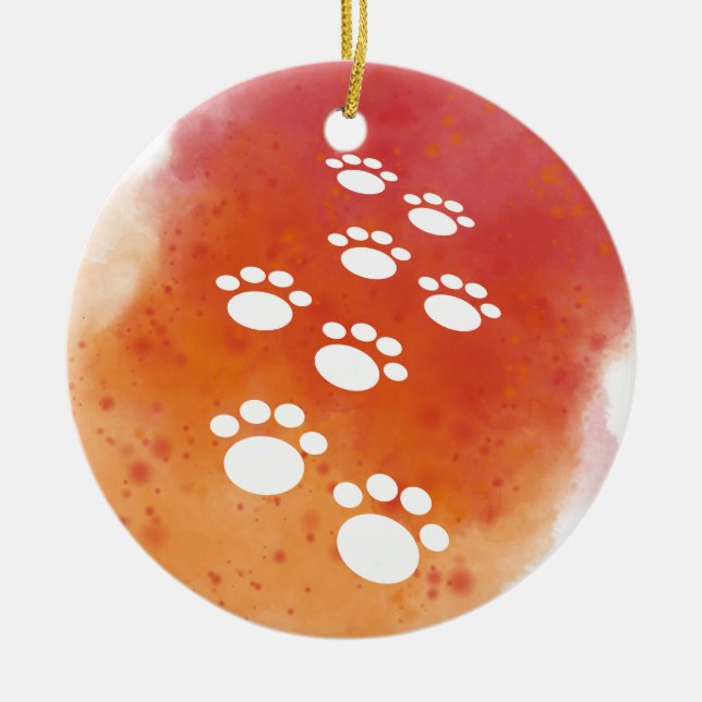 Watercolor Dog Paw Tracks Ceramic Ornament (Front)