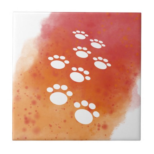 Watercolor Dog Paw Tracks Ceramic Tile