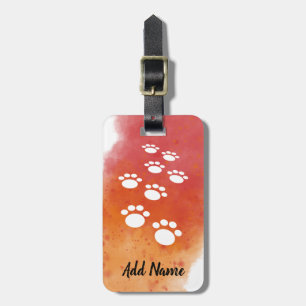Watercolor Dog Paw Tracks Custom Name Luggage Tag