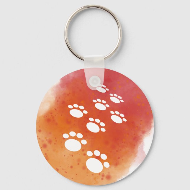 Watercolor Dog Paw Tracks Keychain (Front)