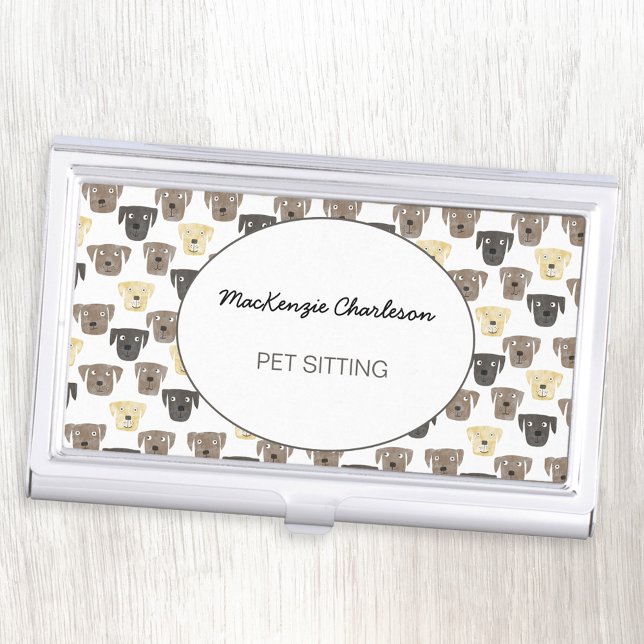 Watercolor Dog Pet Sitting Business Card Case (Fun labrador retriever dog pattern pet sitter dog walker animal business card case)
