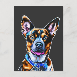 Watercolor Dog Portrait Hand Painted, Isolated Dog Postcard