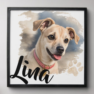 Watercolor Dog Portrait with Artistic Brush Stroke Peel And Stick Photo Tile