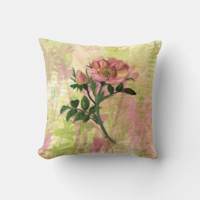 Watercolor Dog Rose Pillow (Front)