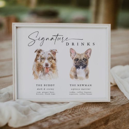 Watercolor Dog Signature Drinks Wedding Bar Sign