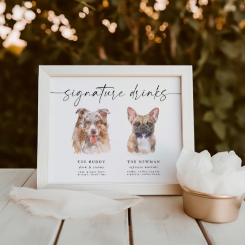 Watercolor Dog Signature Drinks Wedding Bar Sign