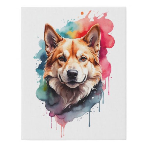 Watercolor Dog Splatter Art Portrait Ink Splash Faux Canvas Print