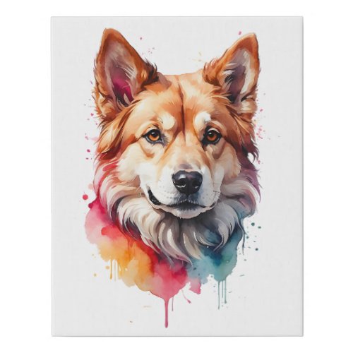 Watercolor Dog Splatter Art Portrait Splash Ink Faux Canvas Print