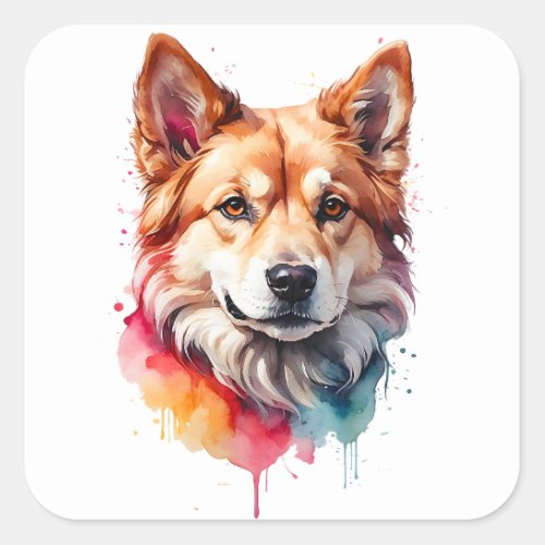 Watercolor Dog Splatter Art Portrait Splash Ink Square Sticker