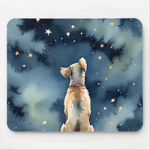 Watercolor Dog Staring At Stars Mouse Pad