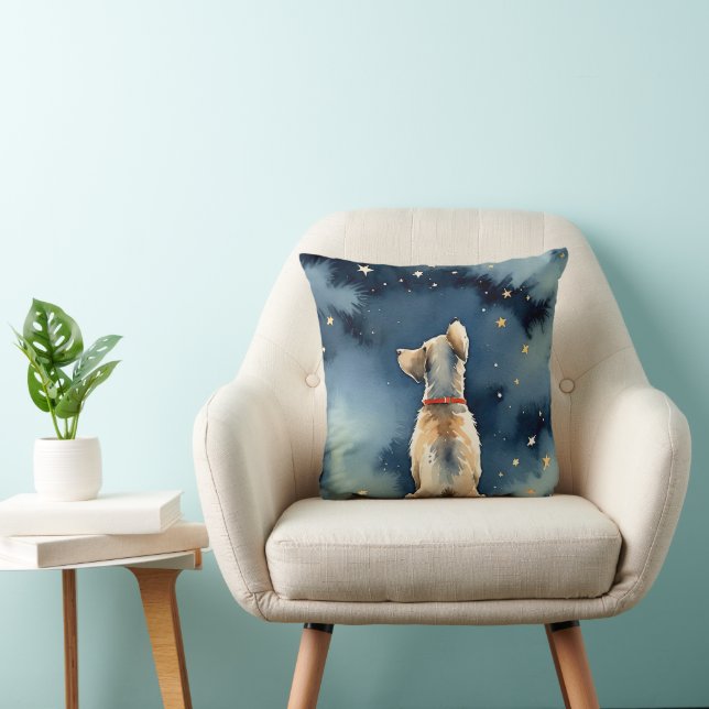 Watercolor Dog Staring At Stars Throw Pillow (Chair)