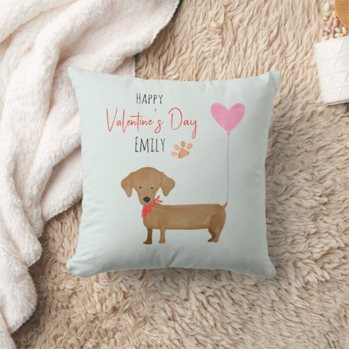 Watercolor Dog Valentines Day Throw Pillow