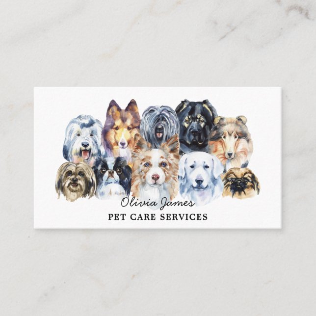 Watercolor dog walker pet sitter business card (Front)
