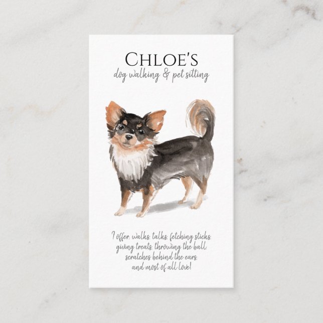 Watercolor Dog Walker Pet Sitter Business Card (Front)