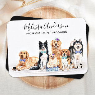 Watercolor Dog Walker Pet Sitting Groomer QR Code Business Card