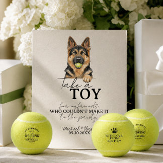 Watercolor Dog Wedding Tennis Ball Favor Pedestal Sign