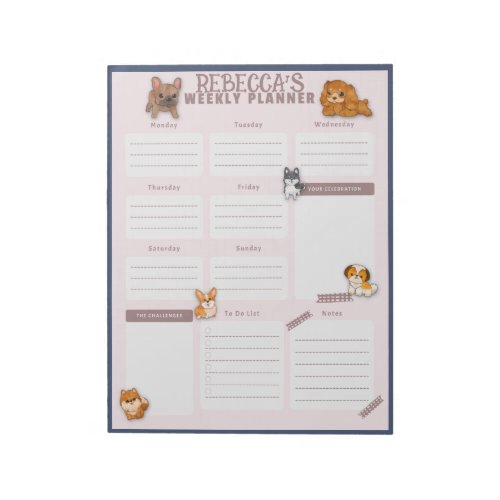 Watercolor Dog Weekly Planner Sheet Notepad