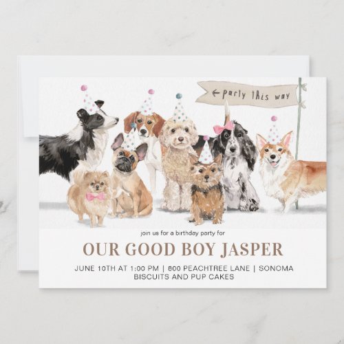 Watercolor Dogs Birthday Party Invitation