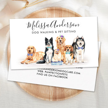 Watercolor Dogs Pet Sitter Dog Groomer  Business Card by BlackDogArtJudy at Zazzle