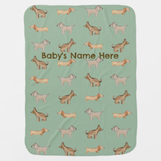 Watercolor Dogs Sage Green Personalized Baby Blank Blanket