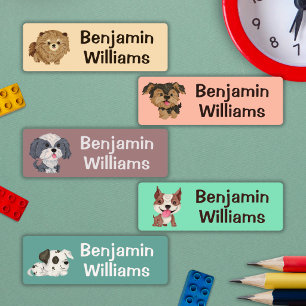 Watercolor Dogs School Daycare Camp Name Labels