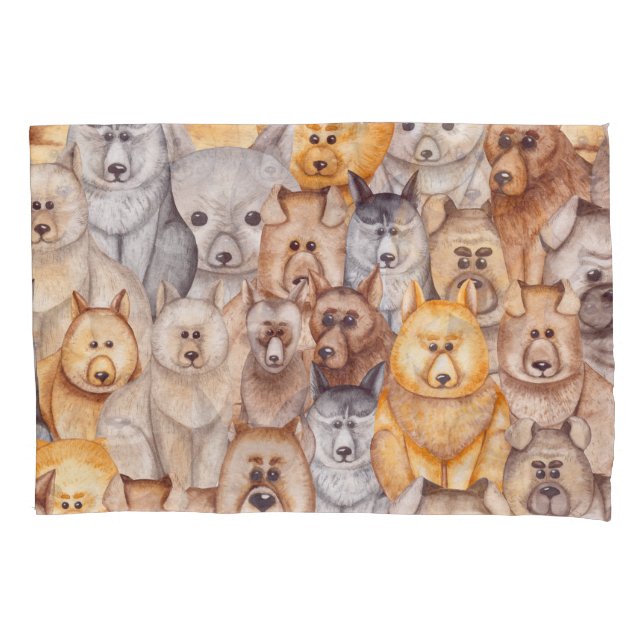 Watercolor Dogs: Whimsical Seamless Fun Pillow Case (Front)
