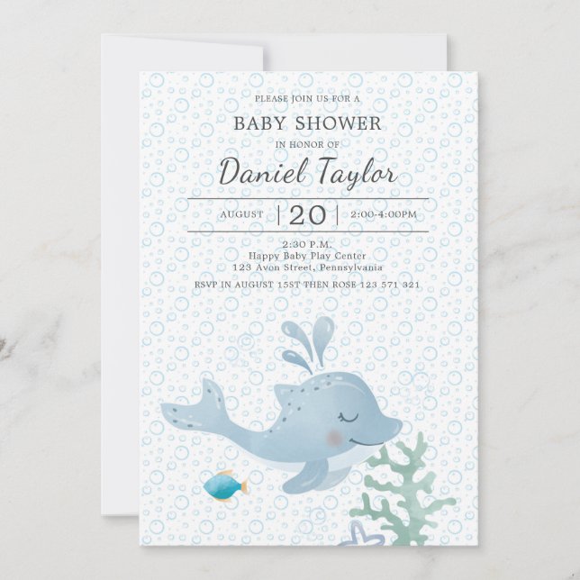Watercolor dolphin Baby Baby Shower Invitation (Front)