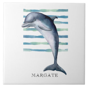 Watercolor DOLPHIN Coastal Beach MARGATE Ceramic Tile