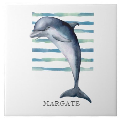 Watercolor DOLPHIN Coastal Beach MARGATE Ceramic Tile