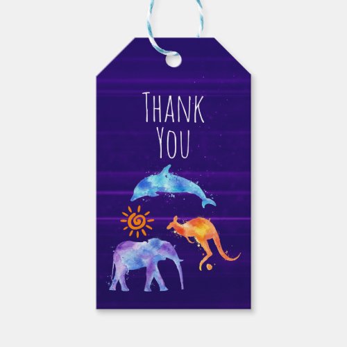 Watercolor Dolphin Elephant Kangaroo Thank You Gift Tags