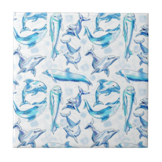 watercolor dolphin fish seamless pattern, dolphin ceramic tile