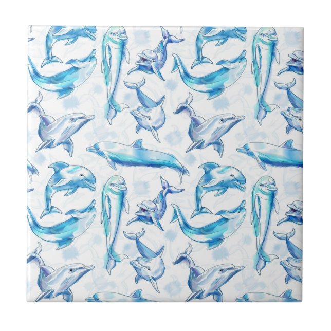 watercolor dolphin fish seamless pattern, dolphin  ceramic tile (Front)