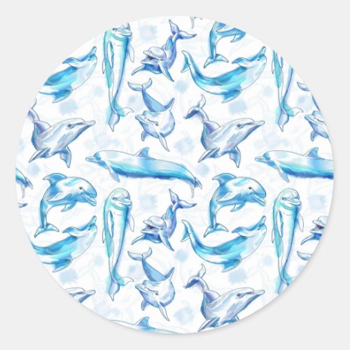 watercolor dolphin fish seamless pattern dolphin  classic round sticker