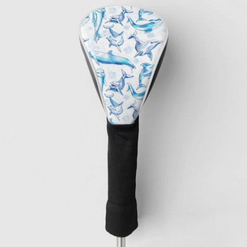 watercolor dolphin fish seamless pattern dolphin  golf head cover