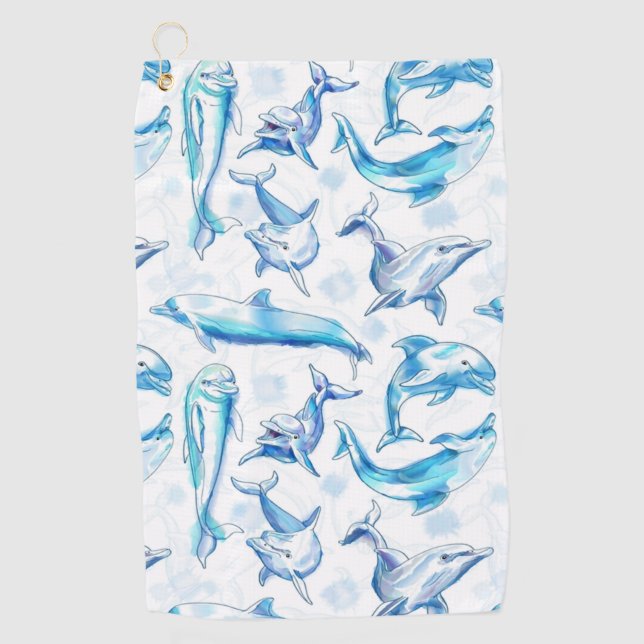 watercolor dolphin fish seamless pattern, dolphin  golf towel (Front)