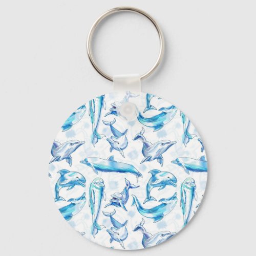 watercolor dolphin fish seamless pattern dolphin  keychain