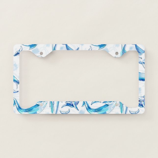 watercolor dolphin fish seamless pattern, dolphin  license plate frame (Front)