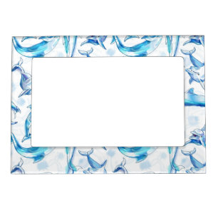 watercolor dolphin fish seamless pattern, dolphin magnetic frame