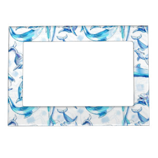 watercolor dolphin fish seamless pattern, dolphin magnetic frame