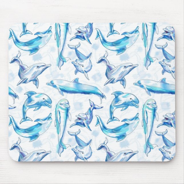 watercolor dolphin fish seamless pattern, dolphin  mouse pad (Front)