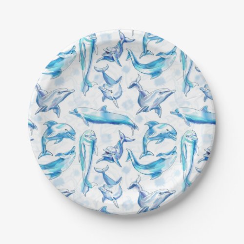 watercolor dolphin fish seamless pattern dolphin  paper plates