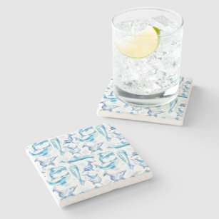 watercolor dolphin fish seamless pattern, dolphin  stone coaster