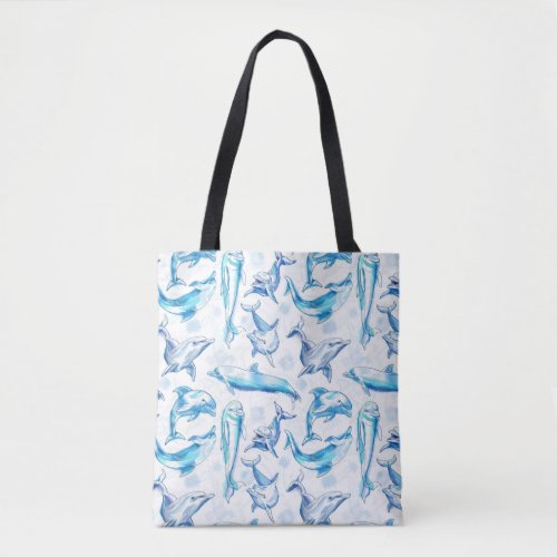 watercolor dolphin fish seamless pattern dolphin  tote bag