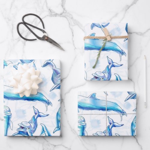 watercolor dolphin fish seamless pattern dolphin  wrapping paper sheets