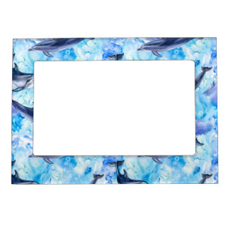 watercolor dolphin fish seamless pattern magnetic frame