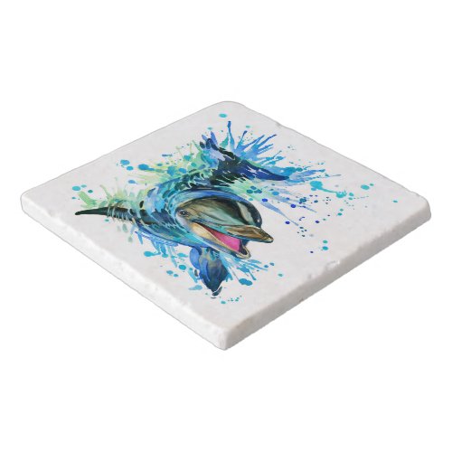 Watercolor Dolphin Marble Stone Trivets