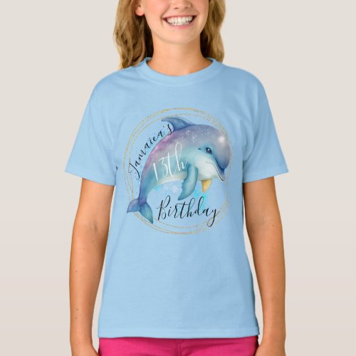 Watercolor Dolphin Ocean Birthday Party T_Shirt