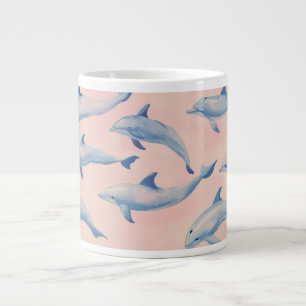 Watercolor Dolphin Pattern Coastal Beach Ocean Giant Coffee Mug