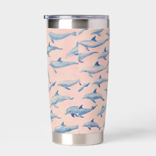 Watercolor Dolphin Pattern Coastal Beach Ocean Insulated Tumbler